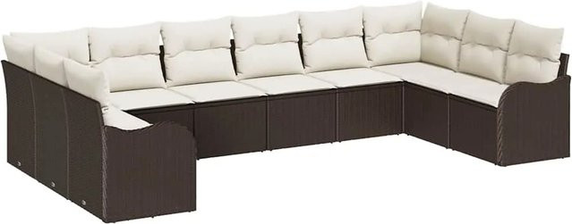vidaXL Garten-Sofa-Set aus Poly-Rattan in Braun mit 10-teiliger Polstergarnitur und Kissen - Bild 1