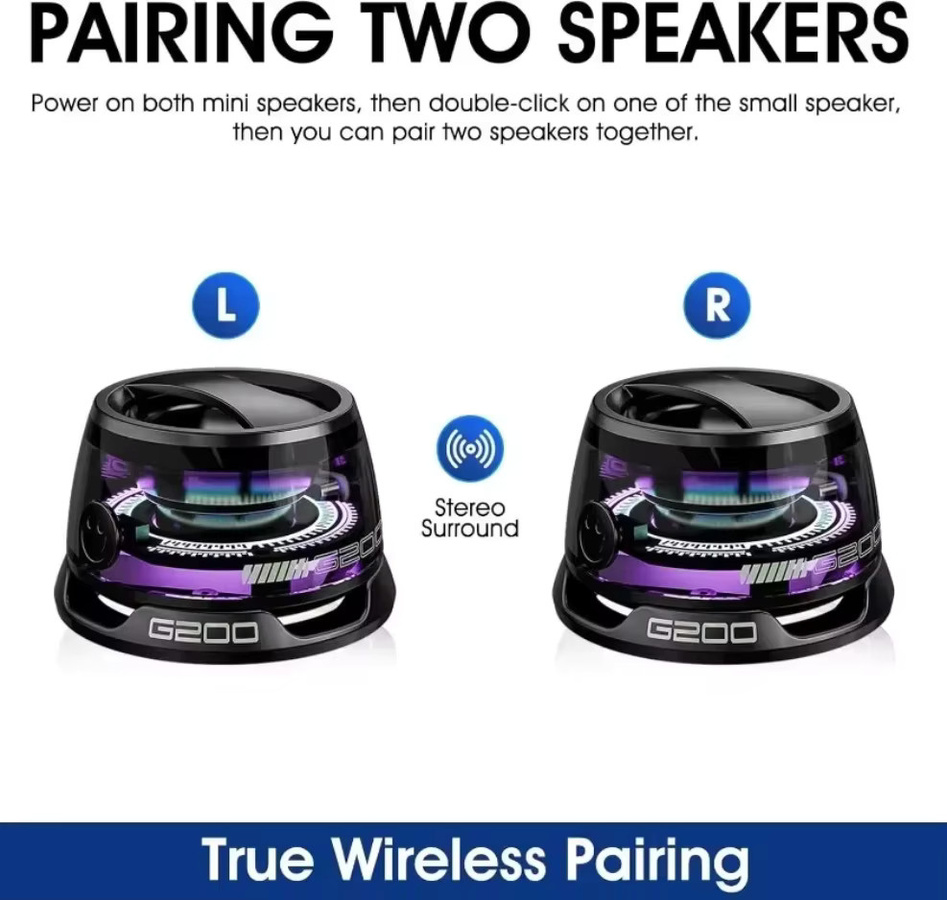 Tideboom Mini Magnetischer Bluetooth-Lautsprecher mit RGB-Beleuchtung und Telefonhalter, BT5.3, 7 Stunden Wiedergabezeit, Schwarz oder Lila - Bild 4