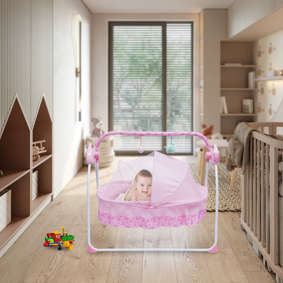 Elektrische Babywiege mit Fernbedienung und Musik in Pink für 0-18 Monate mit 5-stufiger Schwingamplitude - Bild 2