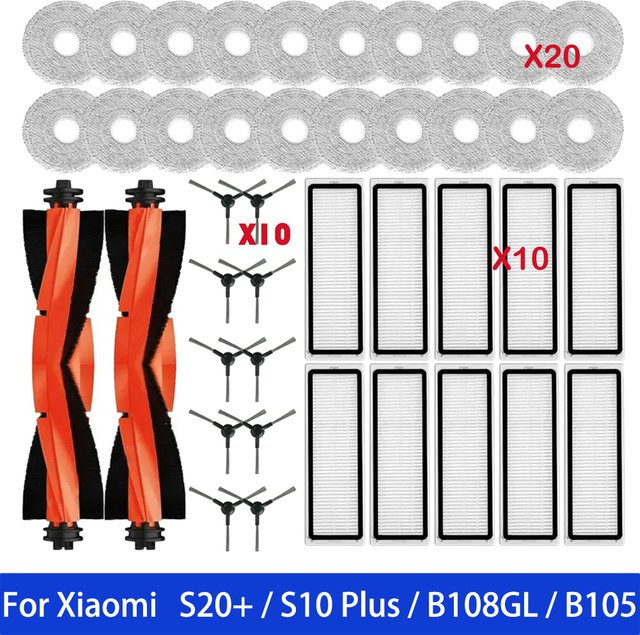 OEMG Zubehör-Set für Xiaomi Roboter Staubsauger S20 Plus, S10 Plus, B108GL, B105, B108CN und B113CN mit Filter, Seitenbürsten und Mopps in Multicolour - Bild 1