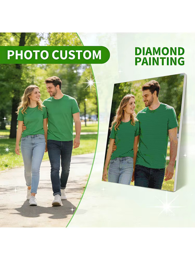 HUACAN Personalisierte Diamant-Malerei 5D Kreuzstich nach Maß mit deinem Foto, Rund, Mehrfarbig, B/T/H: 20 x 20 x 20 cm - Bild 4