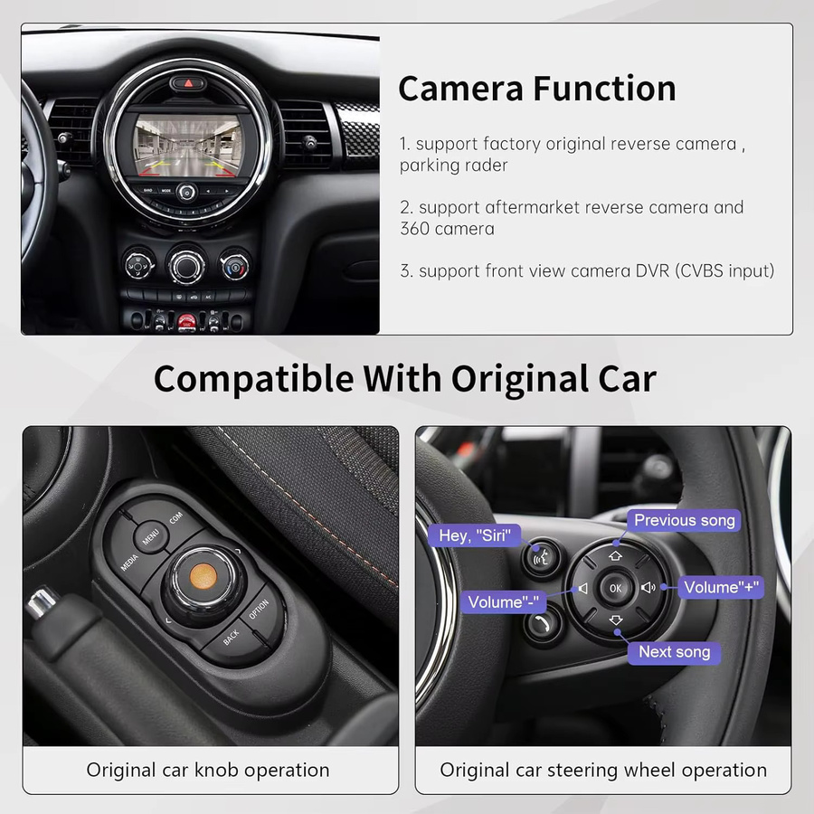 AUTOABC Kabelloses CarPlay Interface für BMW Mini Cooper One Hatch Clubman F55 F56 F54 F57 NBT System mit Android Auto und Mirror Link in Schwarz - Bild 4