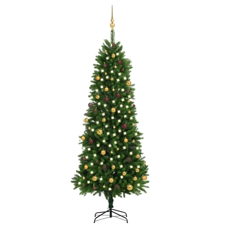 vidaXL Künstlicher Weihnachtsbaum mit LEDs und Kugeln in Grün, Gold und Bronze, Höhe: 240 cm - Bild 2