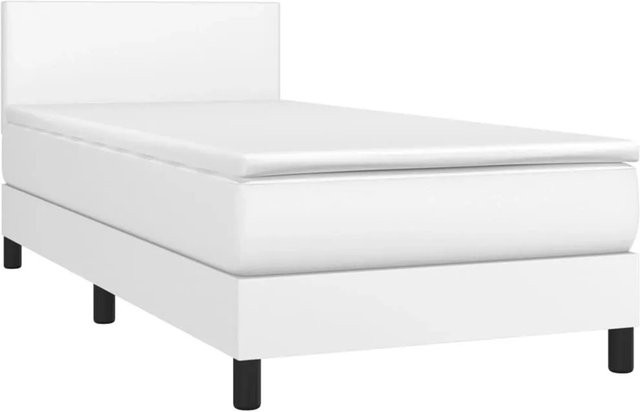 vidaXL Boxspringbett mit Matratze in Weiß, Hybridbett mit LED-Unterbettbeleuchtung und USB-Ladeport, Kunstleder und Stoff, B/T: 90 x 190 cm - Bild 1