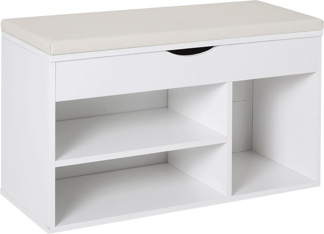 Aosom Schuhbank für den Eingangsbereich in Weiß mit gepolsterter Sitzfläche und Regalfächern, B/T/H: 80 x 30 x 47 cm - Bild 1