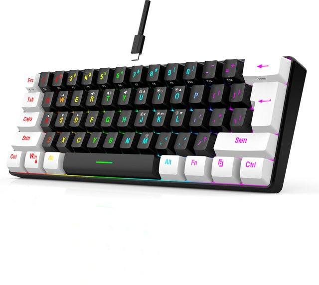 7KEYS Mechanische RGB-Tastatur mit 61 Tasten, wasserdicht, kabelgebunden, Farben: Weiß, Schwarz und Blau - Bild 1