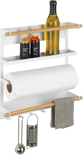 Wenko Küchenregal aus Metall und Bambus in Weiß und Braun, B/H/T: 33 x 34 x 8 cm - Bild 1