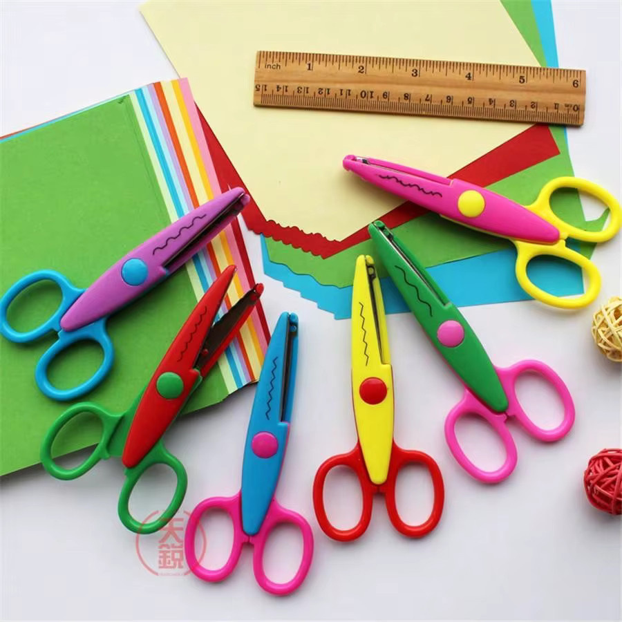 6er Set Papierscheren aus Kunststoff in Multicolour für Kinder zum kreativen Basteln und Pinking - Bild 1