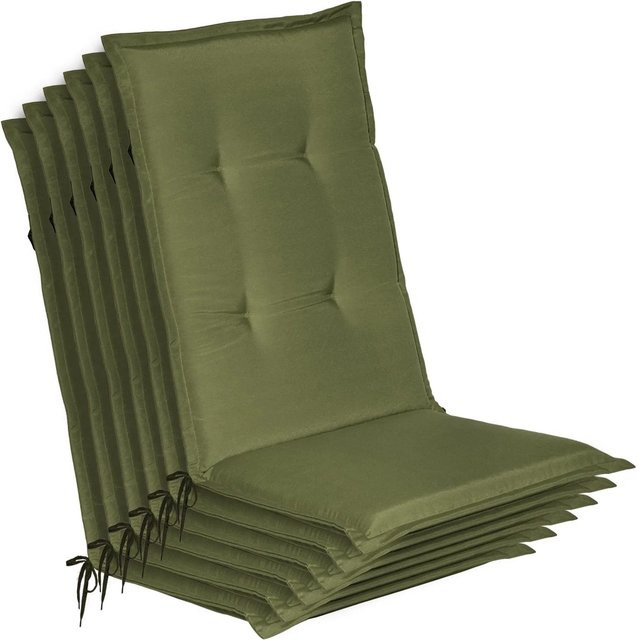 Beautissu 6er Set Gartenstuhlauflage Loft Olivegrün B: 120 cm, T: 50 cm, H: 6 cm - Bild 1