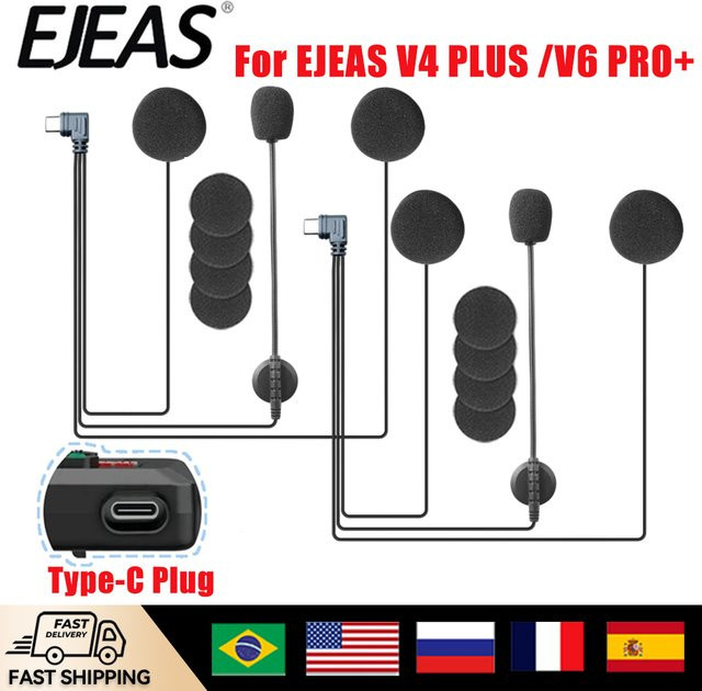 EJEAS V6 Pro+ / V4 Plus Bluetooth Intercom Headset mit Mikrofon und Lautsprecher für Motorradhelme, Type-C, Schwarz - Bild 1