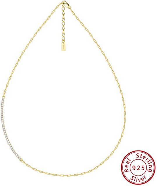 Halskette 925 Sterlingsilber, Zirkonia, Damen, beige - Bild 1