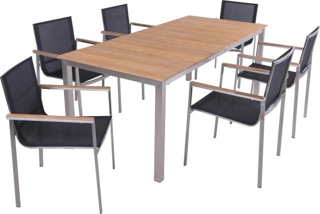 DELUKE Garten-Sitzgruppe SVEA 7-teilig aus Teakholz und Edelstahl in Hellbraun - Bild 1