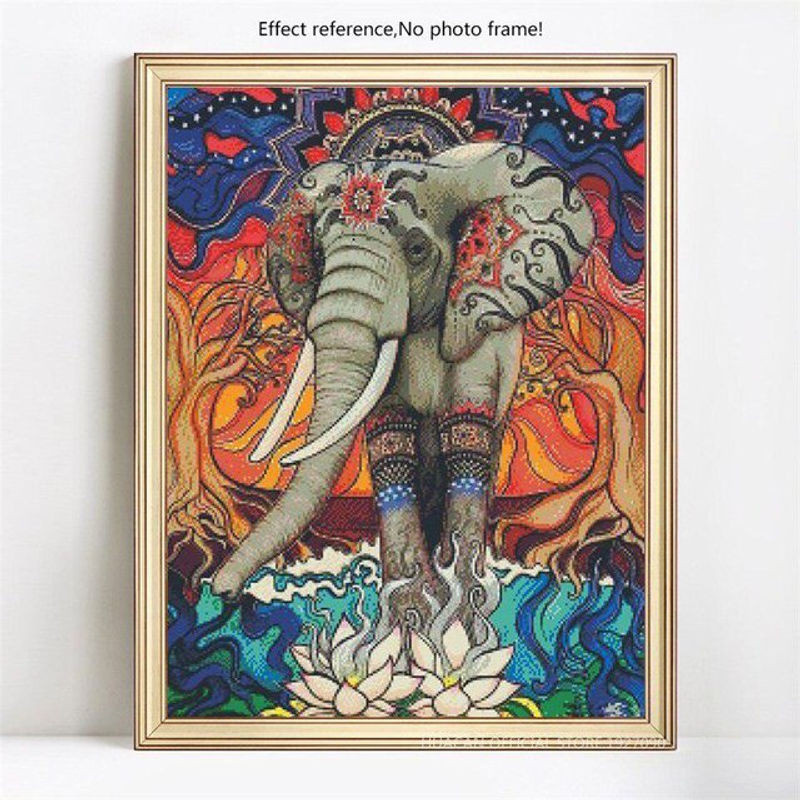 FIYO Diamond Painting Set Elefant 5D DIY Stickbilder mit runden Steinen, Mehrfarbig, B x H: 30 x 20 cm - Bild 1