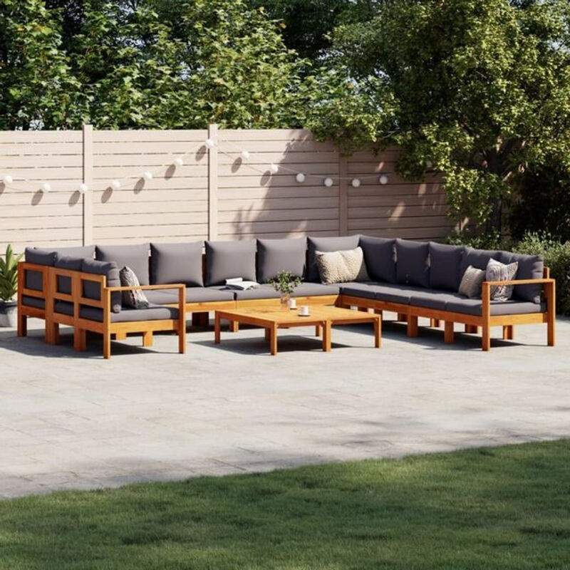 9-teilige moderne Garten-Sofagarnitur aus Massivholz Akazie mit Kissen in Grau von vidaxl - Bild 1