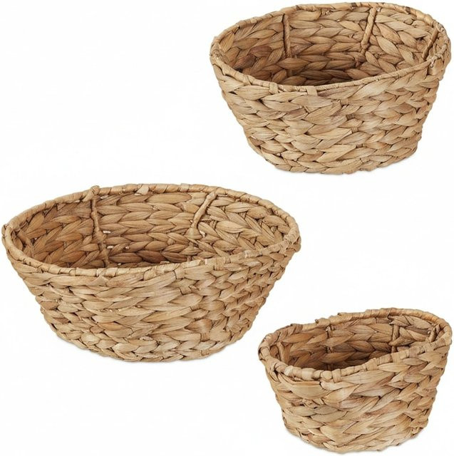 Relaxdays Aufbewahrungskörbe aus Wasserhyazinthe im 3er Set, Natur, stapelbar, B/T/H: 28 x 21,5 x 9 cm - Bild 1