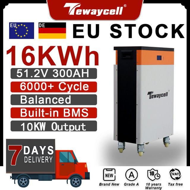 Tewaycell Powerwall LiFePO4 Akku 51,2 V 15 kWh 300 Ah in Weiß mit integriertem BMS und CAN RS485 Schnittstellen - Bild 1