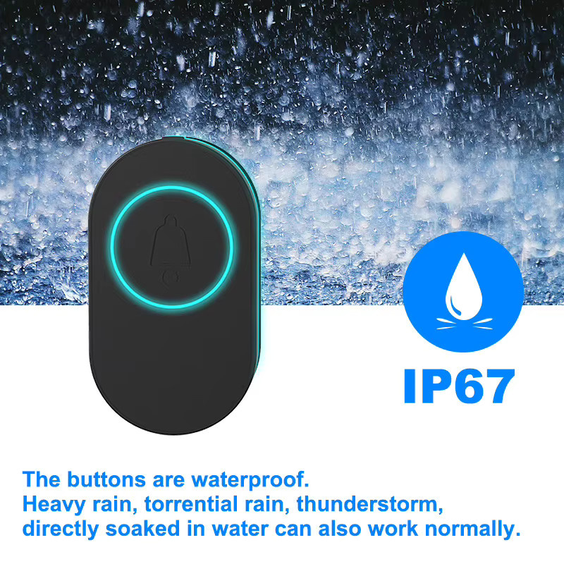 Earykong Drahtlose Smart Home Türklingel in Schwarz, Wasserdichter IP67 Außenknopf mit LED-Blitz und Sicherheitsalarm - Bild 3