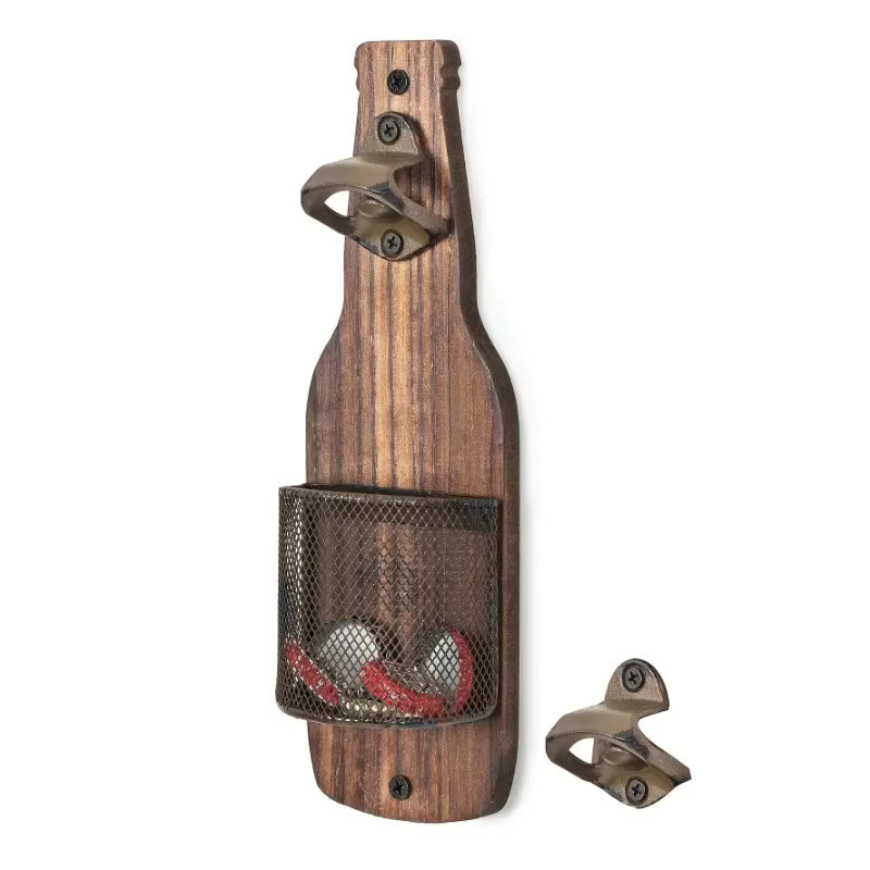 Wandmontierter Flaschenöffner aus Holz in Braun zur Dekoration für Bar und Tresen - Bild 3