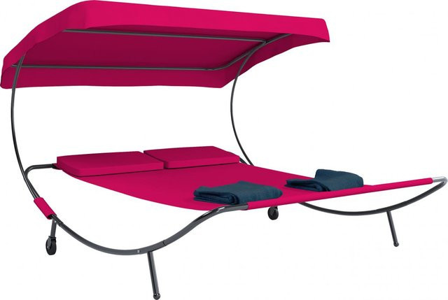 VCM Doppelliege Bindox mit Sonnendach in Rot aus Textilene und Stahlrohr, B/H/T: 130 x 137 x 200 cm - Bild 1