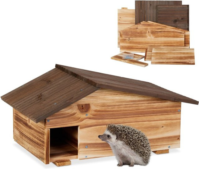 Relaxdays Igelhaus aus geflammtem Kiefernholz mit Boden, Braun, B/T/H: 24 x 46 x 33,5 cm - Bild 1