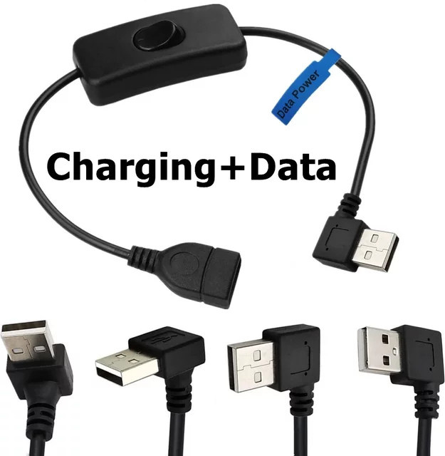 BSN USB-A Verlängerungskabel mit 90-Grad-Stecker, Buchse, Ein-Aus-Schalter und LED-Anzeige in Schwarz - Bild 1