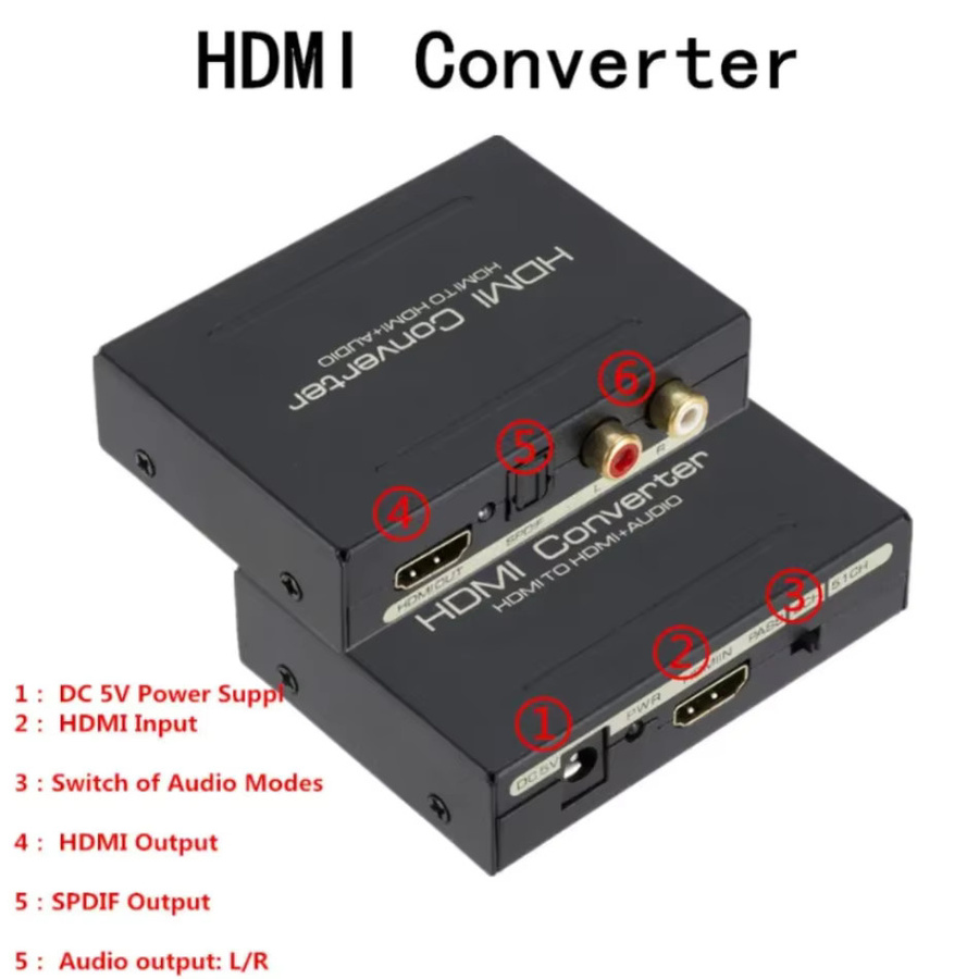 Wvvmvv HDMI Audio-Extraktor 2.1ch Stereo-Konverter mit optischem Toslink und SPDIF L/R in Schwarz - Bild 3