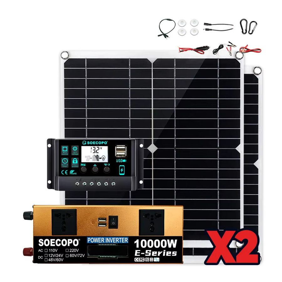 soecopo Solarstrom-Kit 10000 W mit 600 W Panel, 100 A Controller und 10000 W Wechselrichter für 12 V/24 V auf 110 V/220 V als Notfall-Backup für dein Zuhause - Bild 6