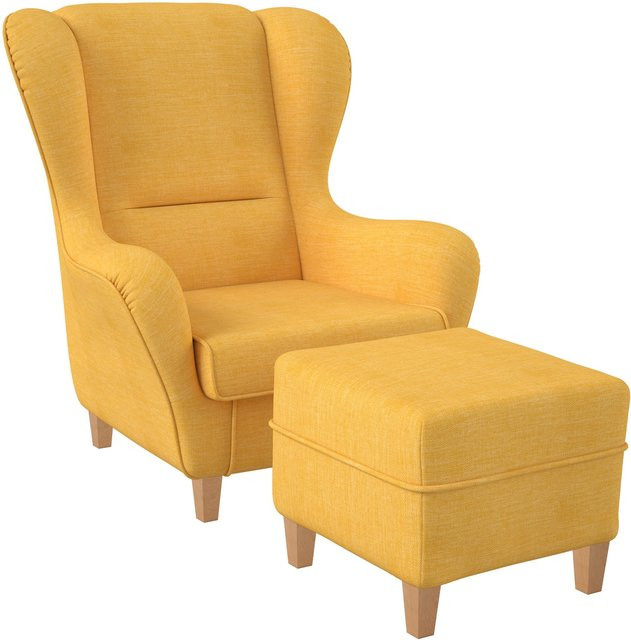 Supellex Sofia Ohrensessel mit Hocker Design Vienna in Gelb - Bild 1