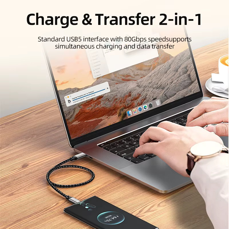WANJEED USB-C-auf-USB-C-Kabel, 240W 5A Schnellladekabel, 80Gbps Datenübertragung und 16K@60Hz Videoausgabe, geflochten, Schwarz - Bild 5
