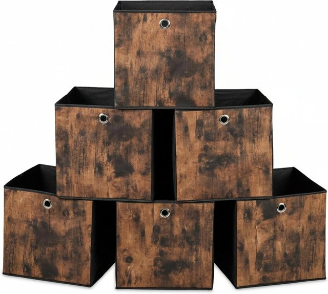 Relaxdays Aufbewahrungsbox 6er Set aus Vliesstoff in Schwarz und Braun, faltbar mit Griffen, B/T/H: 33 x 33 x 33 cm - Bild 1
