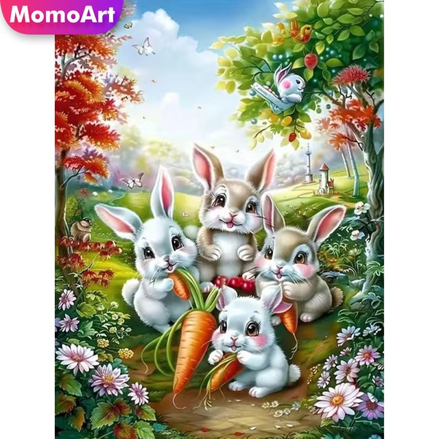 Momoart Diamantmalerei Kaninchen DIY Mosaik Set mit runden Steinen in Multicolour, B/H: 30 x 20 cm - Bild 1