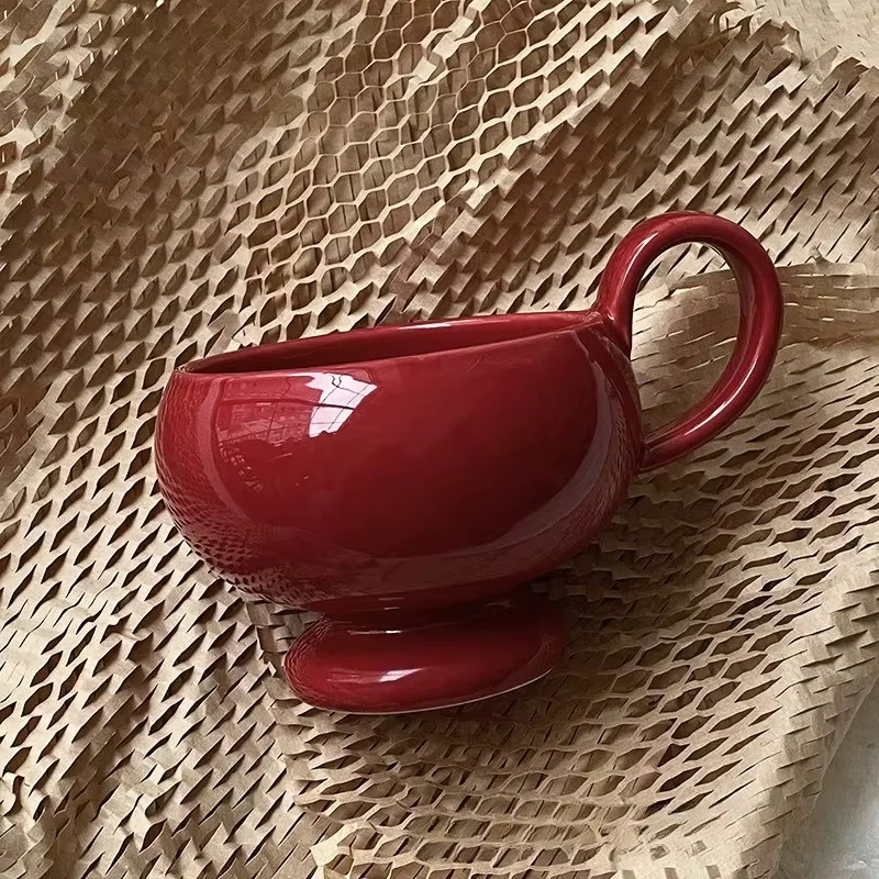 Keramik-Aladdin-Becher mit Henkel in Weiß oder Rot, schlichte Kaffeetasse aus Keramik für Haushalt und Gastronomie - Bild 2