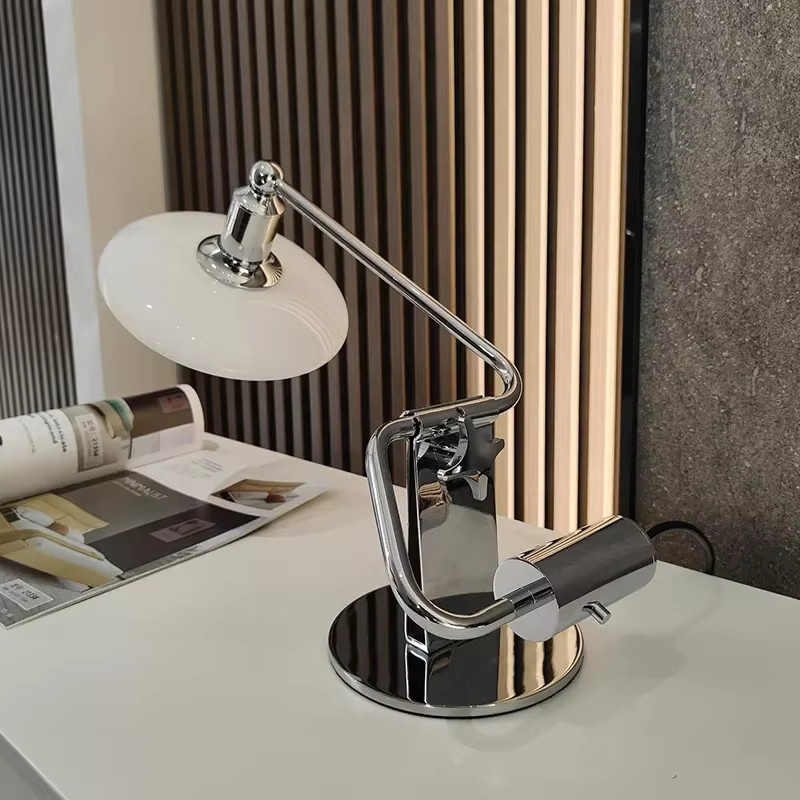 ZIMULONG Klassische Tischlampe im Vintage-Stil mit Glas und verstellbarem Langarm in Transparent oder Weiß - Bild 2
