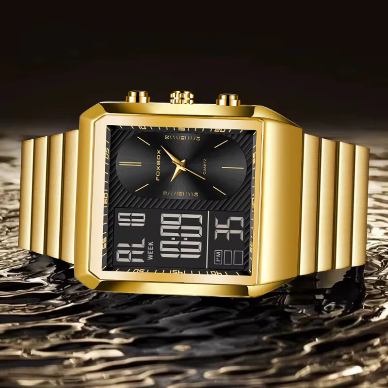 FOXBOX Digitaluhr, Chronograph, Quarz, Gold, Edelstahl, Herren - Bild 2