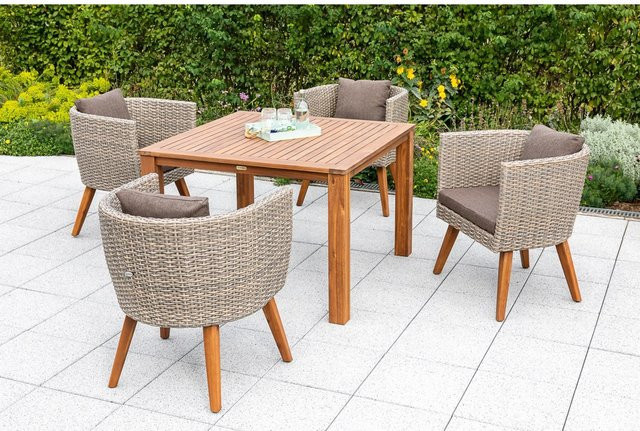 Merxx Imperia Gartenmöbelset 5-tlg. aus Akazienholz und Metall in Beige/Braun, Tisch Breite: 110 cm, Tiefe: 110 cm - Bild 1