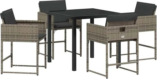 vidaXL Garten Essgruppe aus Poly-Rattan in Grau mit 5-teiligem Set, quadratischer Tisch mit Sicherheitsglas und 4 Stühlen für Garten, Terrasse oder Patio - Bild 1