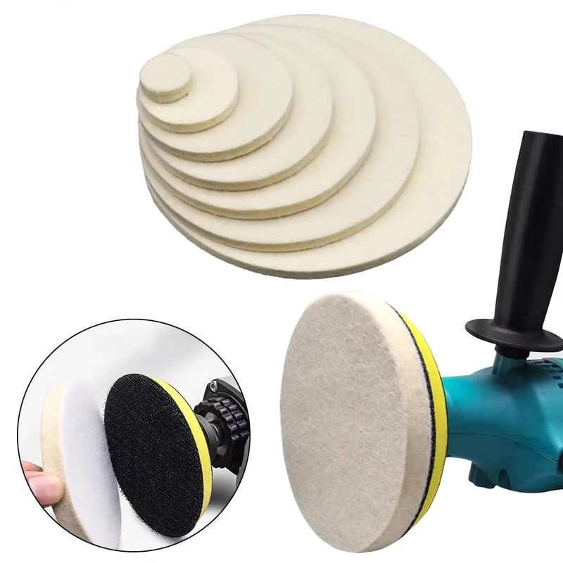 Aleekit Wollfilz Polierpad Set für Glas und Edelstahl mit M10 und M14 Gewinde, Weiß - Bild 6