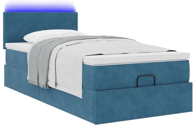 vidaXL Ottoman-Bett mit Matratze, LED-Unterbettbeleuchtung und USB-Ladeport, Dunkelblau, Samt, B: 90 cm, T: 203 cm, H: 78 cm - Bild 1