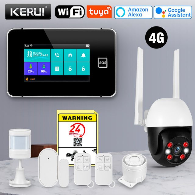 KERUI 4G/2G+WiFi-Alarmsystem für Zuhause mit 4,3-Zoll-Touchscreen, kabelloser Alarm mit Temperatur- und Luftfeuchtigkeitsanzeige und Echtzeit-APP-Push-Benachrichtigung - Bild 1