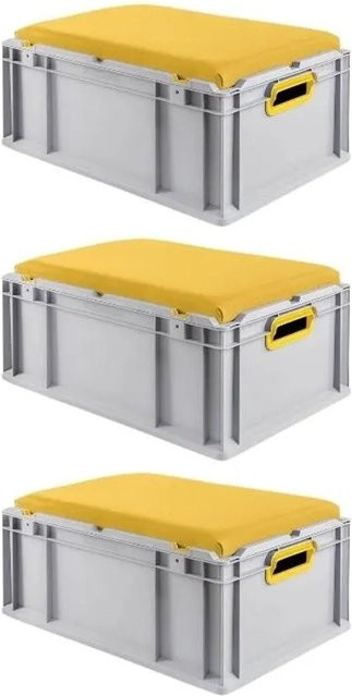 PROREGAL SparSet 3 x Eurobox NextGen Seat Box Gelb, H x B x T: 26,5 x 40 x 60 cm, 44 Liter Transportbox aus Kunststoff - Bild 1