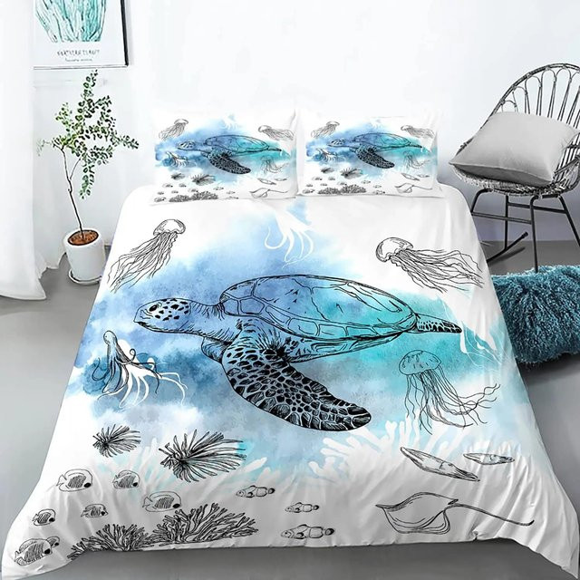 Your Warm Home Meeresschildkröten Bettbezug Set mit 2 Teilen, Blau, Polyester, B/H: 135 x 200 cm - Bild 1