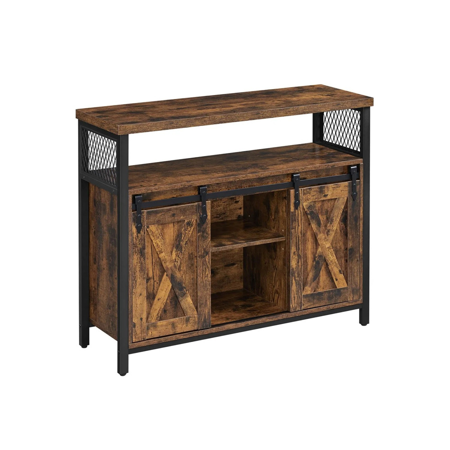 Vasagle Sideboard Küchenschrank mit 2 Schiebetüren und verstellbaren Ablagen, Braun-Schwarz, B/T/H: 100 x 33 x 80 cm - Bild 2