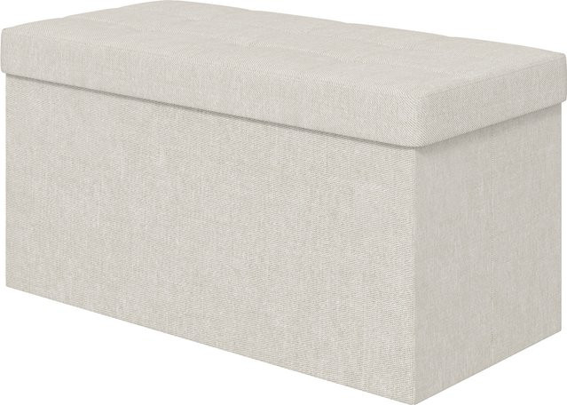 Aosom Aufbewahrungs-Pouf als gesteppte Truhenbank in Creme, faltbarer Betthocker und Fußhocker mit Deckel, B/T/H: 76 x 38 x 38 cm - Bild 1