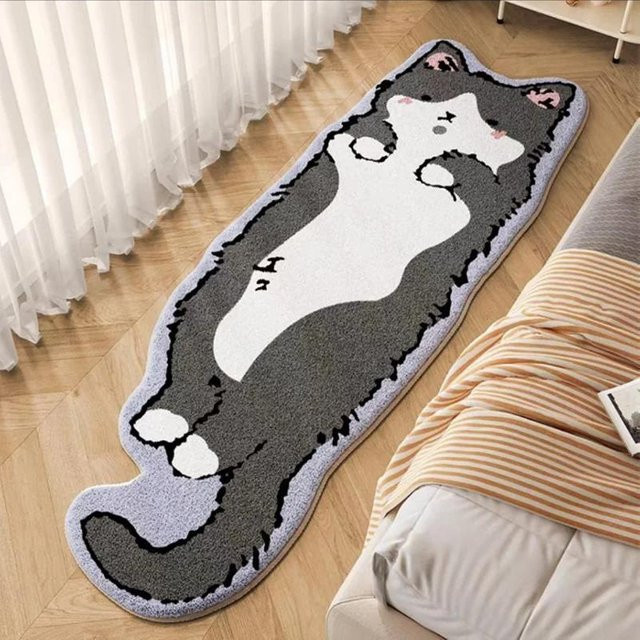 VIKAMA Cartoon Katzen Teppich, flauschige Bodenmatte aus Kunstfell in Multicolour, B/T: 160 x 50 cm - Bild 1