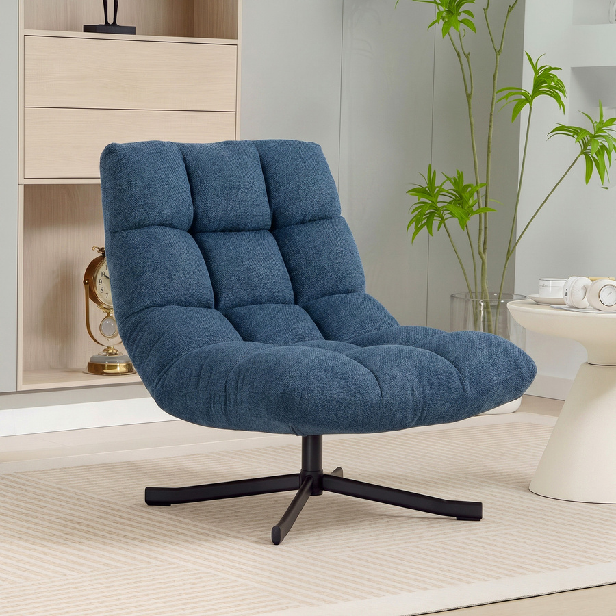 HOMCOM Drehbarer Loungesessel in Dunkelblau mit Chenille-Optik und Stahlbeinen, Armloser Sessel für Wohnzimmer und Schlafzimmer - Bild 2