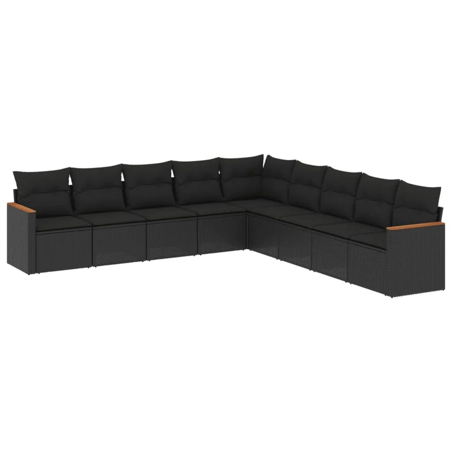 vidaXL 9-tlg. Garten-Sofagarnitur aus Polyrattan in L-Form mit Kissen, Schwarz - Bild 2