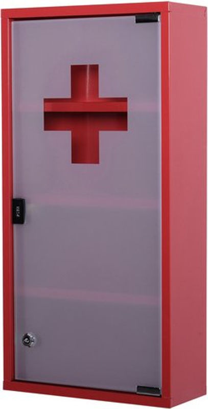 HOMCOM Medizinschrank mit Mattglastür und Schloss in Rot, Wandmontage, B/H/T: 27 x 57 x 12 cm - Bild 3