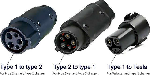 ANDAIIC EV-Ladegerät-Adapter Typ 2 auf Typ 1 Konverter für Elektrofahrzeuge in Schwarz - Bild 1