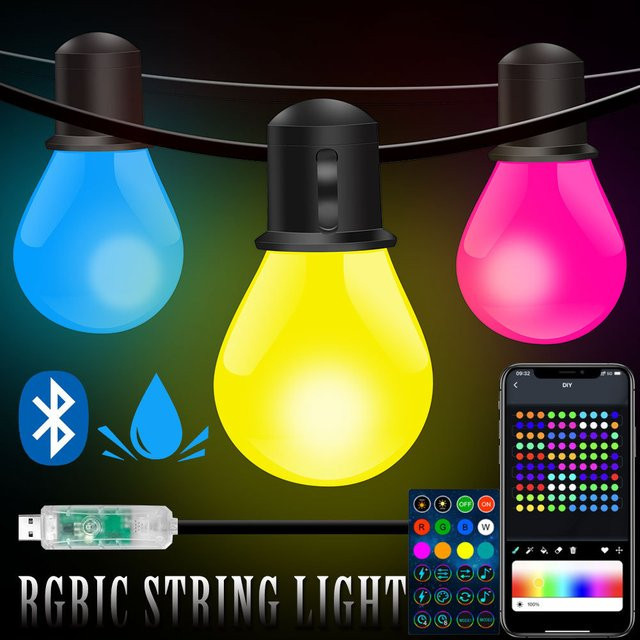 SerRickDon G40 LED Festoon-Lichterkette mit WLAN und Bluetooth, USB-Betrieb, Farbe: Weiß, ideal für Zimmer, Garten und Camping - Bild 1