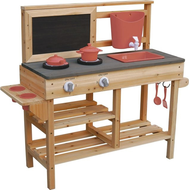 Matschküche aus FSC Tanne in Rot-Grau-Schwarz, B/T/H: 93 x 32 x 82,5 cm - Bild 1